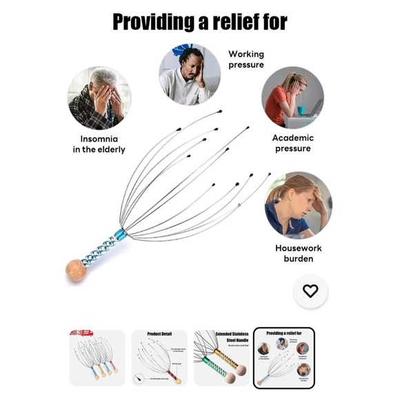 Body Back Scalp Massager, Head Scratcher, Manual Head Massager for Stress Relief - Picture 2 of 6
